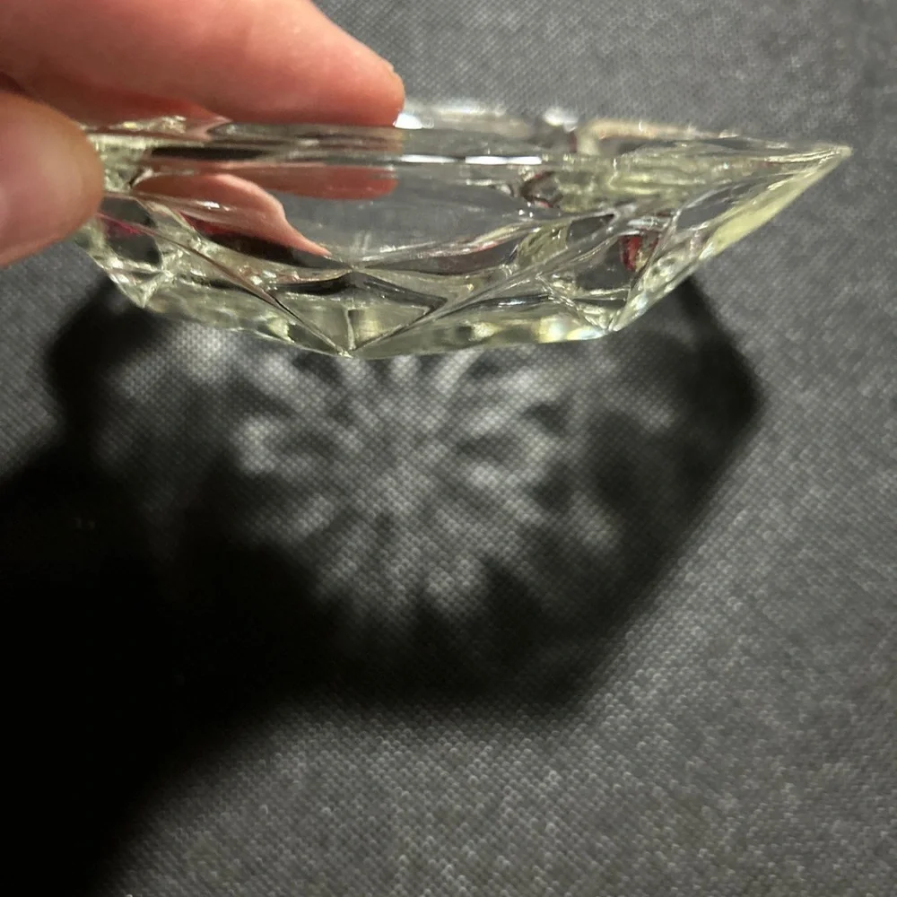 Vintage Hexagonal Starburst Clear Glass Ashtray Mid Century Modern 6 Grooves